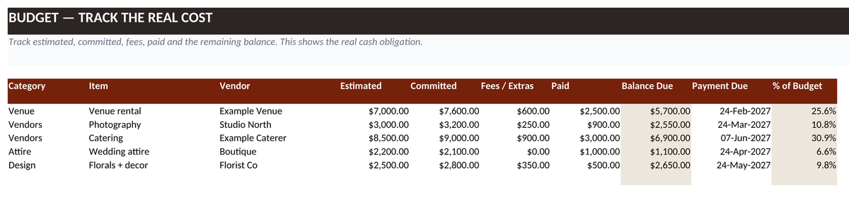 Budget screenshot (example data)